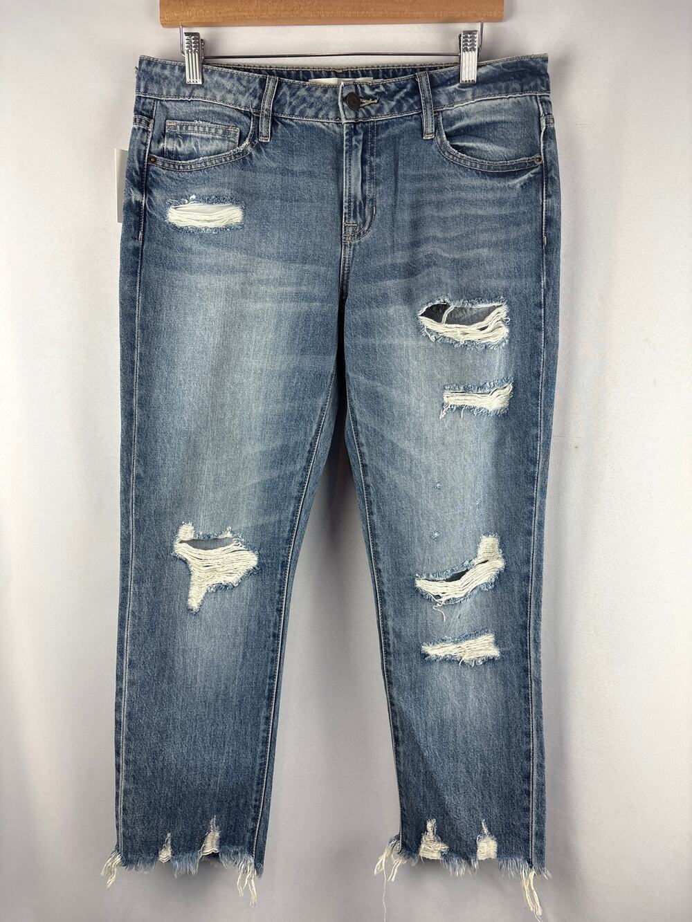 Women’s Hidden Size 29 Blue Distressed Mom Jeans